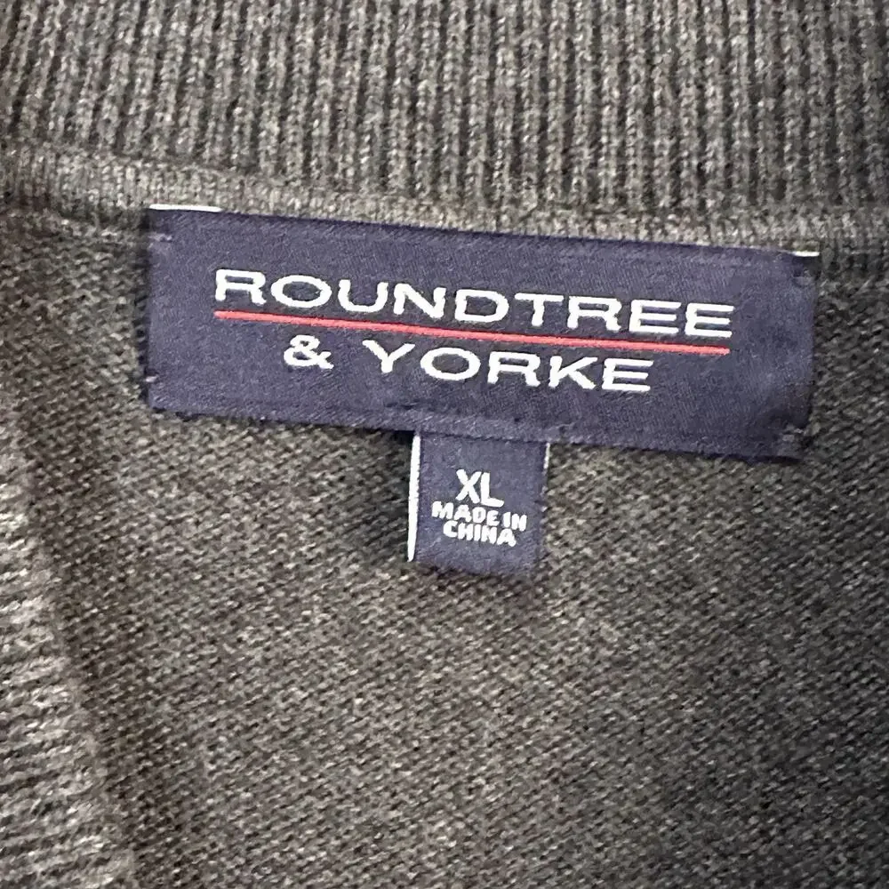 Roundtree & Yorke Mens Zip Front Sweater Vest XL Gray Faux Suede Patch Work Knit